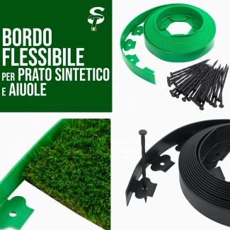 Borde de césped Borde flexible 10mt x 50mm kit con 30 clavos parterres jardín flexible Verde o Negro