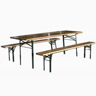 Conjunto de Cervecería PICNIC Mesa + 2 bancos de madera plegables 200x60x76 STI