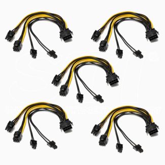 Kit 5 cables 8 pines pcie → Doble 6+2 pines 20cm