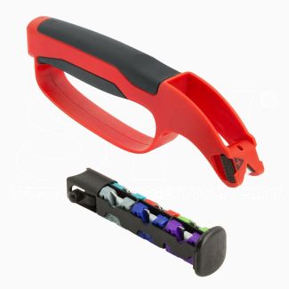 Afilador Afilacuchillos Afilahojas para Jardinería y Cocina Tijeras Cizallas Cincel Cortadora de Césped Cuchillo 7 módulos para hojas de filo simple o doble
