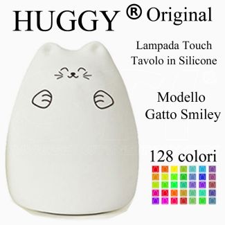 Huggy Led Gatto Smiley Multicolore Ricaricabile Cromoterapia Luce Notte Bambini
