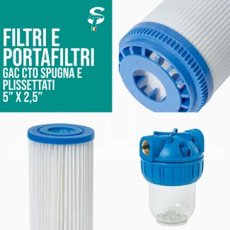Filtri e Portafiltri 5” x 2.5” per Addolcitori Depuratori Osmosi Inversa Acqua Pura STI