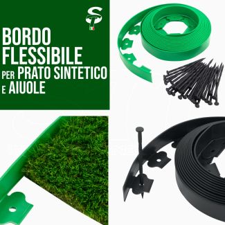 Bordo prato Bordura flessibile 10mt x 50mm kit con 30 chiodi aiuole giardino flessibile Verde o Nero