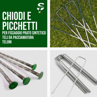 Kit Picchetti/Chiodi Zincati fissaggio prato tenda reti teli pacciamatura lunghezza 150mm