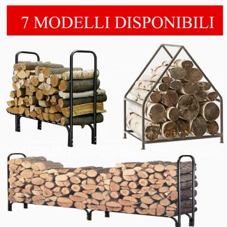 estantería Portalegna en hierro y madera de soporte de PVC Chimenea de madera abarca diversas medidas