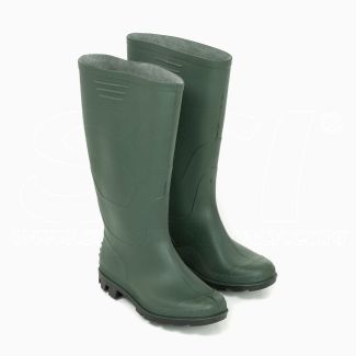Boot in tall green color PVC, knee height, black sole, Various Sizes