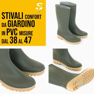 Bota de PVC verde alto padrão de conforto de trabalho chuva jardim vários tamanhos