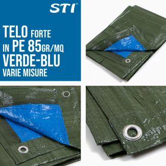 TELO OCCHIELLATO 85 gr VERDE BLU IMPERMEABILE COPRITUTTO MULTIUSO VARIE MISURE