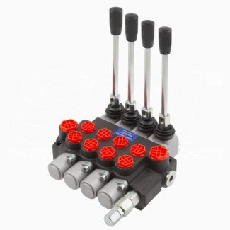 STI Distributore oleodinamico per trattori / escavatori PTN G1/2 AB G3/8 4 leve: P40 Distributore Idraulico a doppio effetto con ritorno a molla, Portata 40 L/min, Pressione massima 200 bar