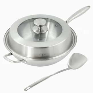 STI  WOK padella saltapasta Millennium con coperchio Tipo1 induzione 32cm Acciaio INOX 304 Certificata PFAS Free facile da pulire lavastoviglie STICOOK 