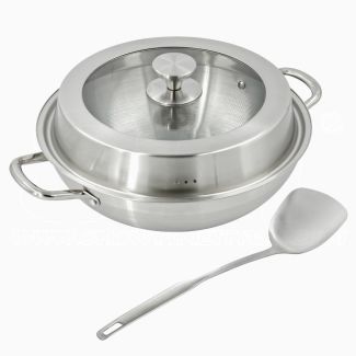 STI  WOK padella saltapasta Millennium con coperchio Tipo2 induzione 32cm Acciaio INOX 304 Certificata PFAS Free facile da pulire lavastoviglie STICOOK 