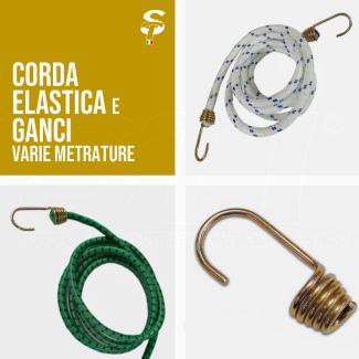 Corda Elastica o treccia con Ganci varie misure per telo occhiellato barca STI