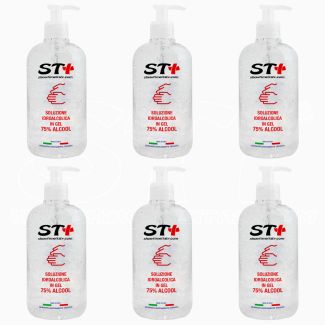 STI Gel Lavamani Igienizzante Senza Acqua Stick pacco da 6 x 500ml alchool 75% dispenser Elimina 99% a base alcolica