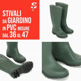 Stivale in PVC di colore verde alto, altezza ginocchio, suola nera, Varie Misure