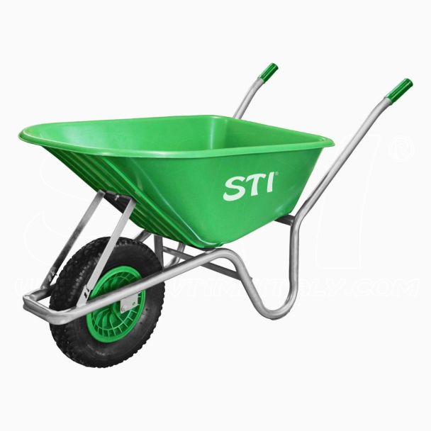 STI Carriola Verde 110lt portata 160kg Acciaio e Vasca in Polipropilene alta resistenza giardino cantiere muratura