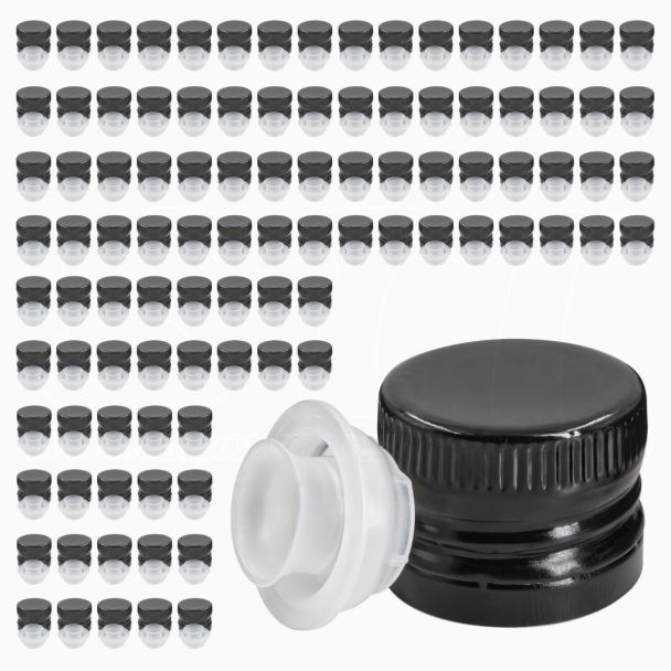 Tappi Prefilettati Neri 100 pz 31,5 x 24 con versatore salvagoccia Tappo Nero Capsula metallica per Latte e Vetro