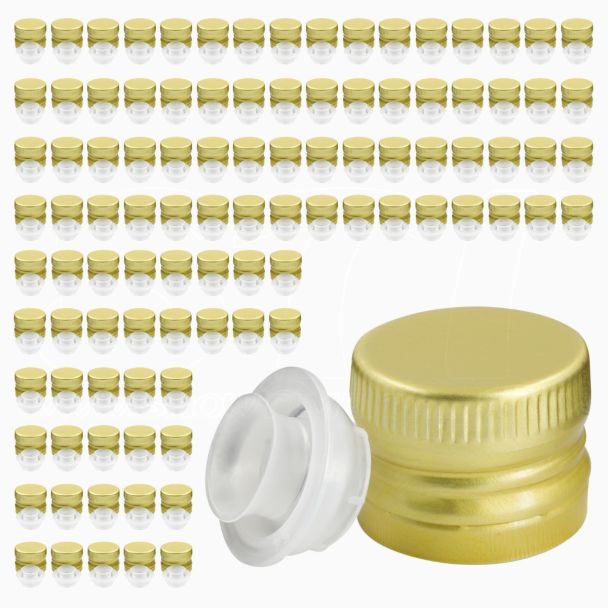 Tappo Capsula metallica 31,5 x 24 Oro Prefilettata con versatore salvagoccia 100 pezzi per Latte e Vetro