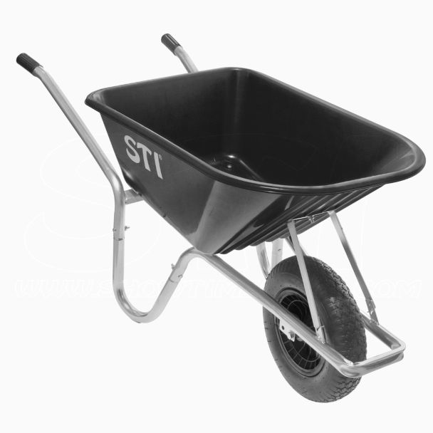 STI Carriola Nera 110lt portata 160kg Acciaio e Vasca in Polipropilene alta resistenza giardino cantiere muratura