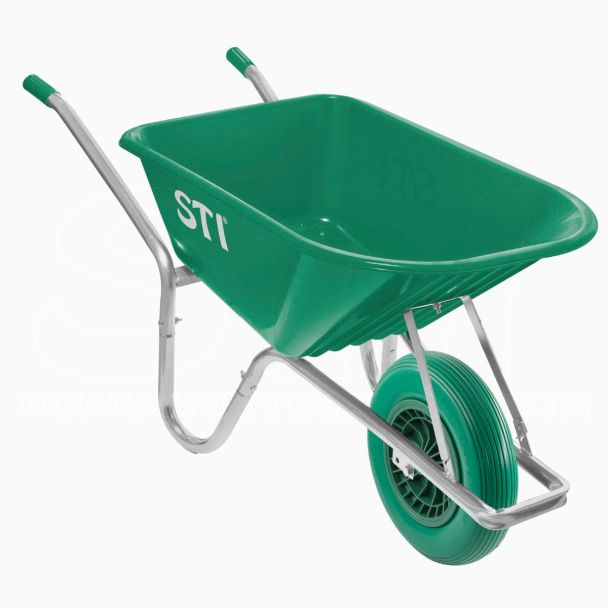 STI Carriola Verde 110lt portata 180kg Ruota Antiforatura Acciaio e Vasca in Polipropilene alta resistenza giardino cantiere muratura