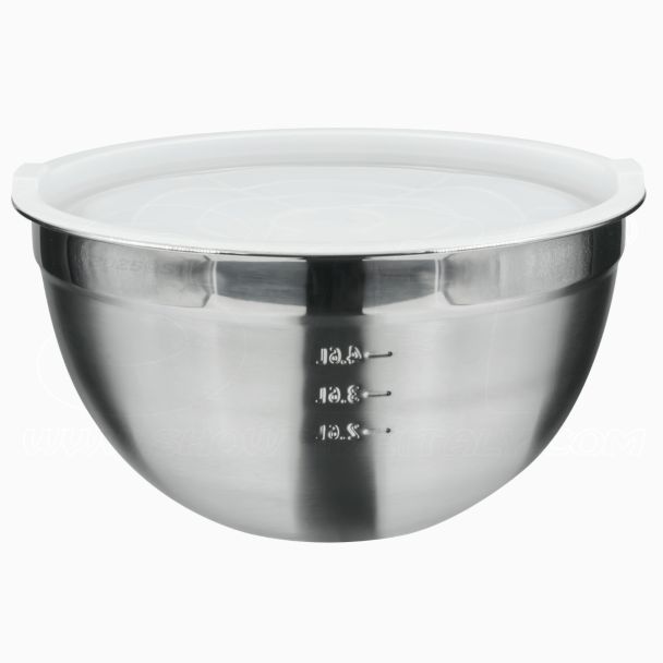 Ciotola Bowl in Acciaio Inox con Tappo Ermetico in Polietilene Cucina 30cm 7,5lt con Coperchio