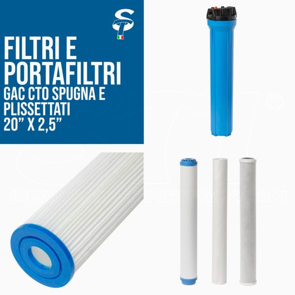 Filtri e Portafiltri 20” x 2.5” per Addolcitori Depuratori Osmosi Inversa Acqua Pura STI