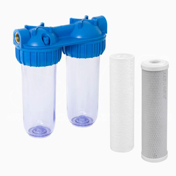 STI Porta Filtro acqua a 2 stadi  compresi filtri PP – CTO con cartucce da 10” 254mm attacco da 3/4”
