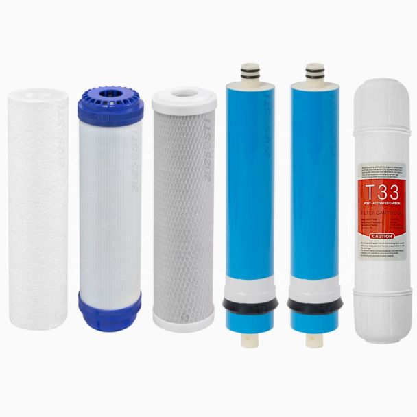 STI Set di filtri di ricambio per osmosi inversa universale a 6 stadi con 2 membrana 100 GPD, standard da 10" compatibili WATER2BUY STIDROP CULLIWATER