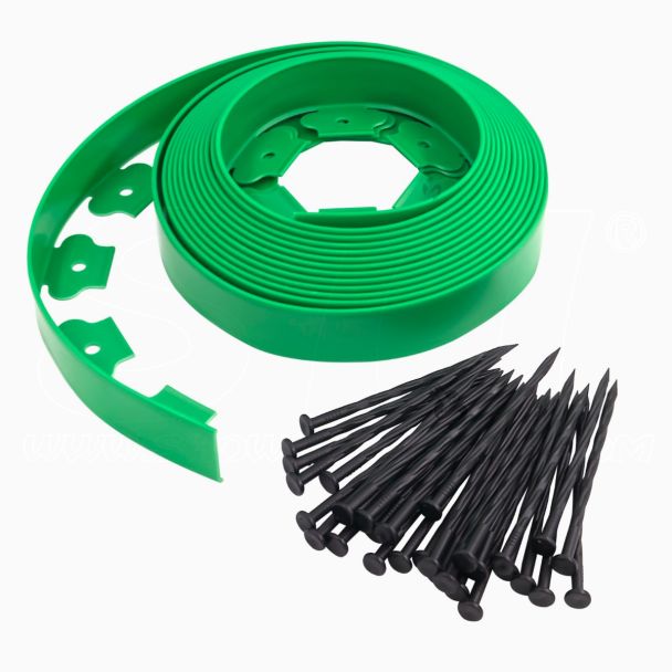 Bordo prato Bordura flessibile 10mt x 50mm kit con 30 chiodi aiuole giardino flessibile Verde