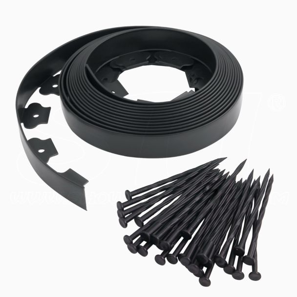 Bordo prato Bordura flessibile 10mt x 50mm kit con 30 chiodi aiuole giardino flessibile Nero