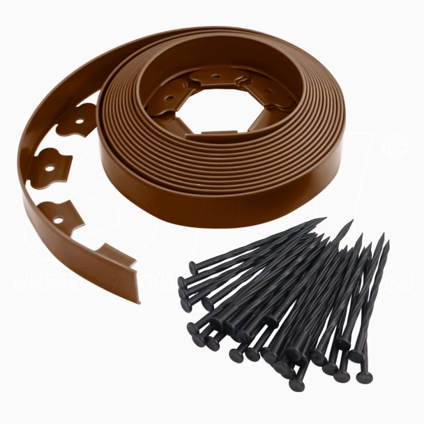 STI Bordo prato aiuole Bordura flessibile 10mt x 50mm kit con 30 chiodi aiuole giardino flessibile Marrone 