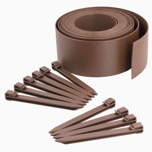 STI Bordo prato aiuole Bordura flessibile 10mt x 12.5mm kit con 10 chiodi aiuole giardino flessibile Marrone 