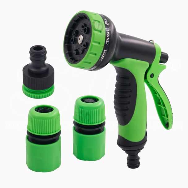 Kit Pistola 10 vie Regolabili + 3 Raccordi rapidi Giardinaggio Acqua Giardino Portagomma Lancia Spruzzo