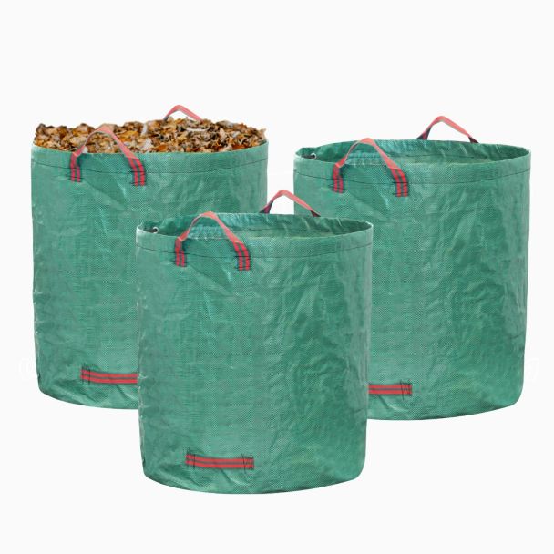 Kit 3 pezzi Sacco 272 Lt Giardinaggio Rifiuti Giardino Professionale Antistrappo Con Manici Ripiegabile