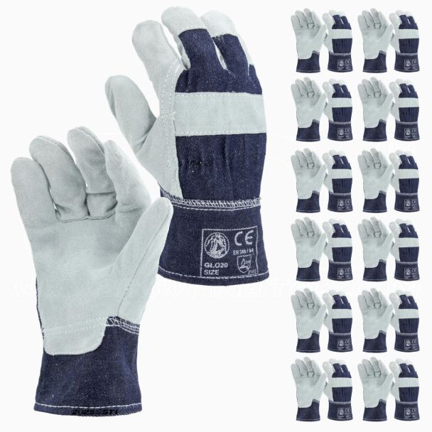 STI Guanti Crosta Bovino e Cotone Antinfortunistica lavoro meccanica 7 S ( Pacco da 12pz )