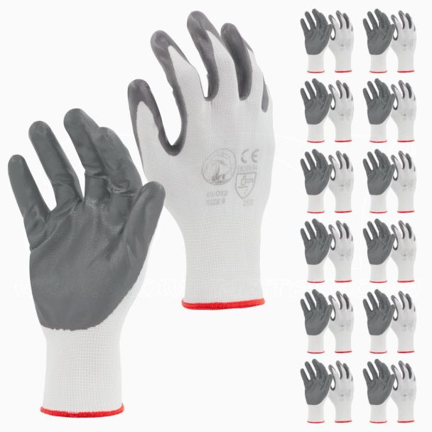 STI Guanti da lavoro Spalmati in Nitrile Bianco Grigio 8 M ( Pacco da 12pz )