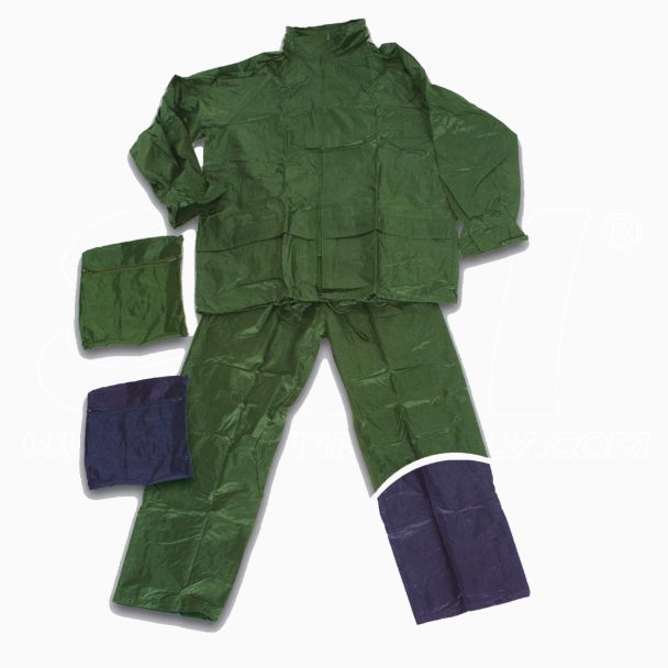 Completo impermeabile Antipioggia Giacca e Pantaloni in Pvc e Nylon Verde taglia XXL