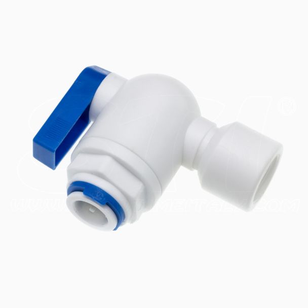 Valvola PVC a Sfera a Gomito IN Filetto 3/8” F – OUT Fast 1/4” F