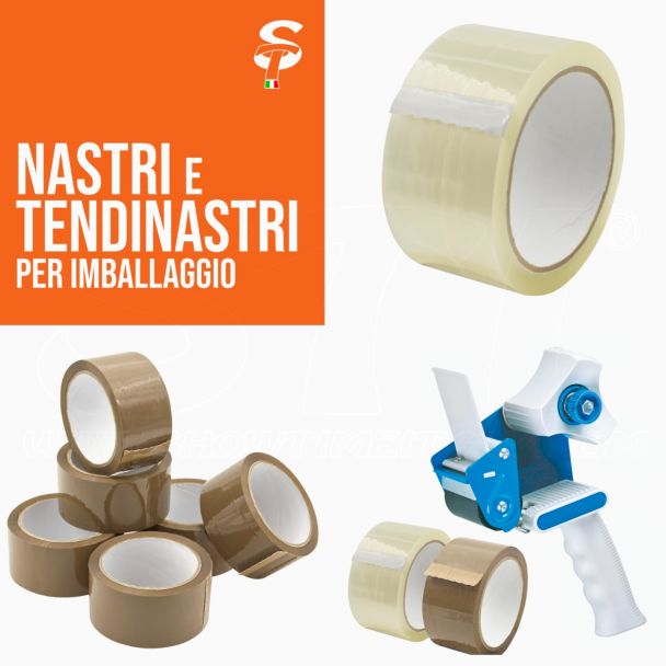 Nastri e Tendinastri - Nastri Adesivi da imballaggio 48mm x 66mt (Marrone o Trasparente) anche in Kit con Tendinastro STI