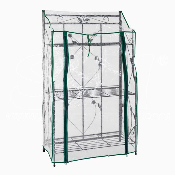 Serra scaffale fioriera da balcone terrazza giardino, per piante e fiori, telo PVC, pieghevole apertura a cerniera, decori in metallo, facile da montare e riporre 3 ripiani 75x34x130 H cm STI