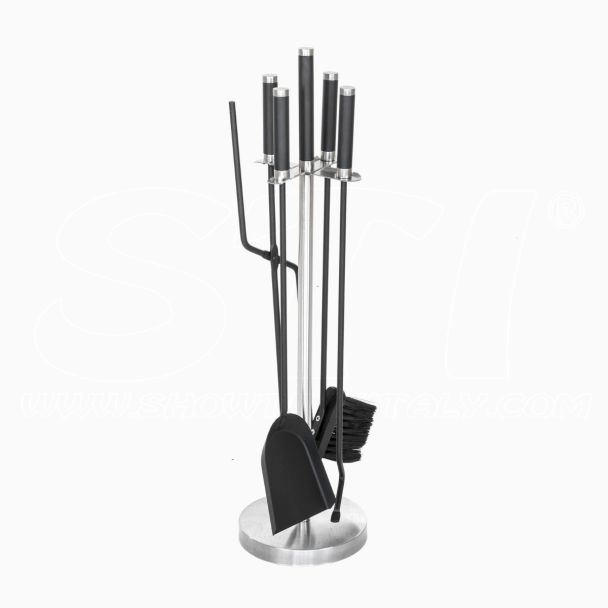 Servitore Camino accessori Caminetto 4pz H65 Cromato e Nero incluso 4 pezzi STI