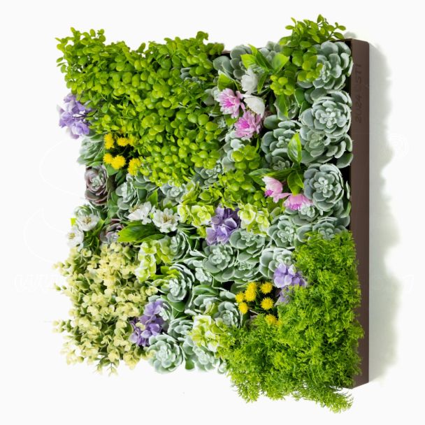 Quadro Vegetale 3D Vivace con piante artificiali quadrato 50x50cm Arte Vegetale STI
