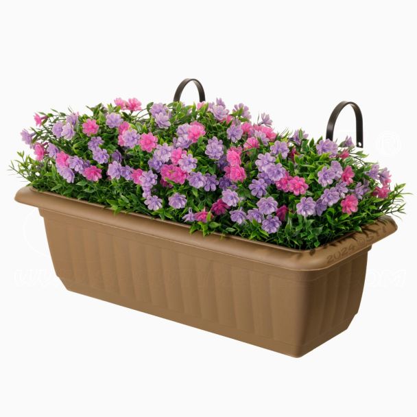 Vaso da balcone con ganci e pianta artificiale con fiori rosa e viola larghezza 54cm STI