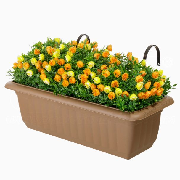 Vaso da balcone con ganci e pianta artificiale con fiori arancio giallo larghezza 54cm STI