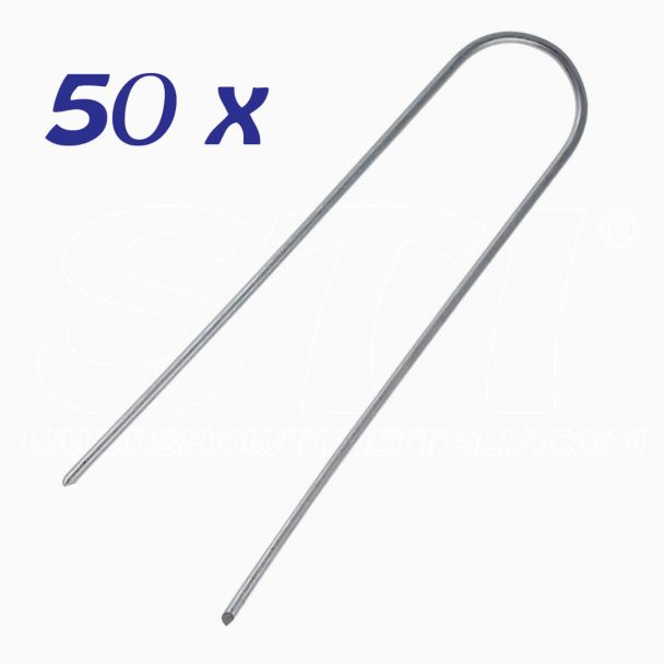 Kit 50 Picchetti Zincati a U fissaggio prato reti teli pacciamatura 150mm x 2,5mm