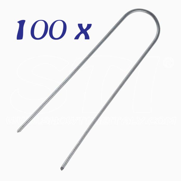 Kit 100 Picchetti Zincati a U fissaggio prato reti teli pacciamatura 150mmx2,5mm