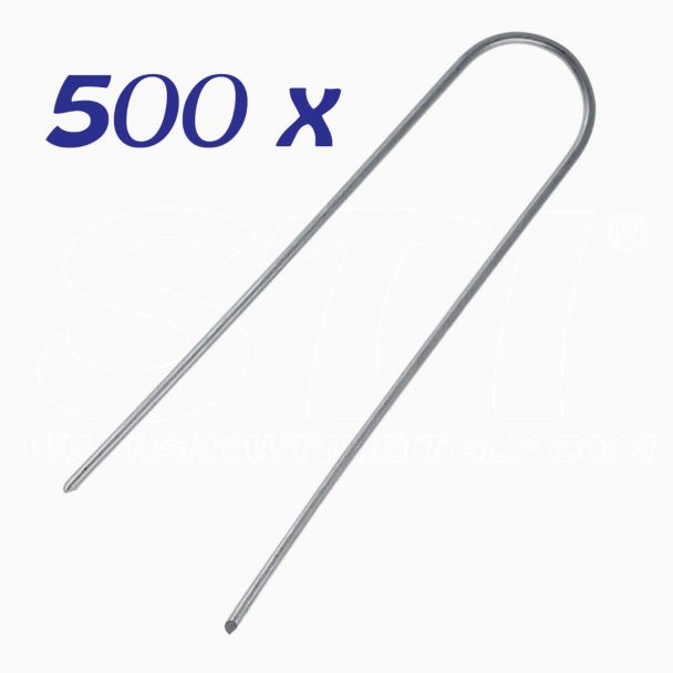 Kit 500 Picchetti Zincati a U fissaggio prato reti teli pacciamatura 150mmx2,5mm