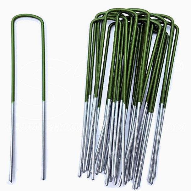 Kit 20 Picchetti Chiodi Verdi Zincati fissaggio prato reti teli pacciamatura lungh 150mm Ø 3mm con testa VERDE