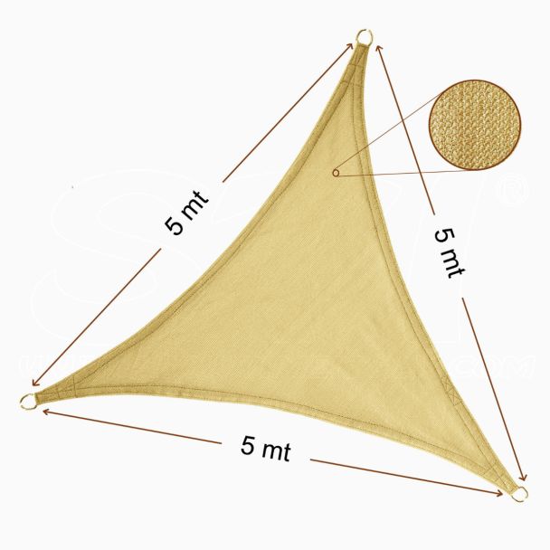 Vela Parasole Ombreggiante Triangolare 5x5x5 mt Beige Sabbia
