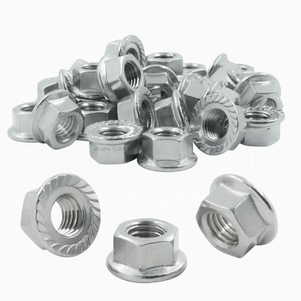 Dado Flangiato Zigrinato acciaio inox A2 M6 DIN 6923 scatola 50 pezzi