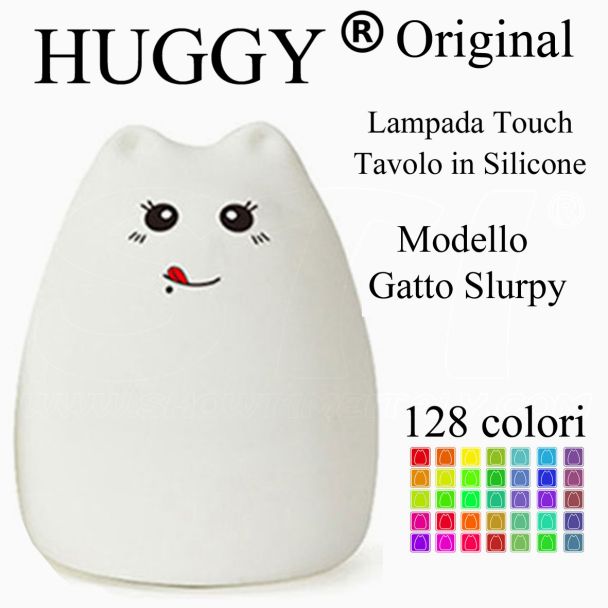 Huggy Led Gato Slurpy Multicolor Recargable Cromoterapia Luz Nocturna Niños